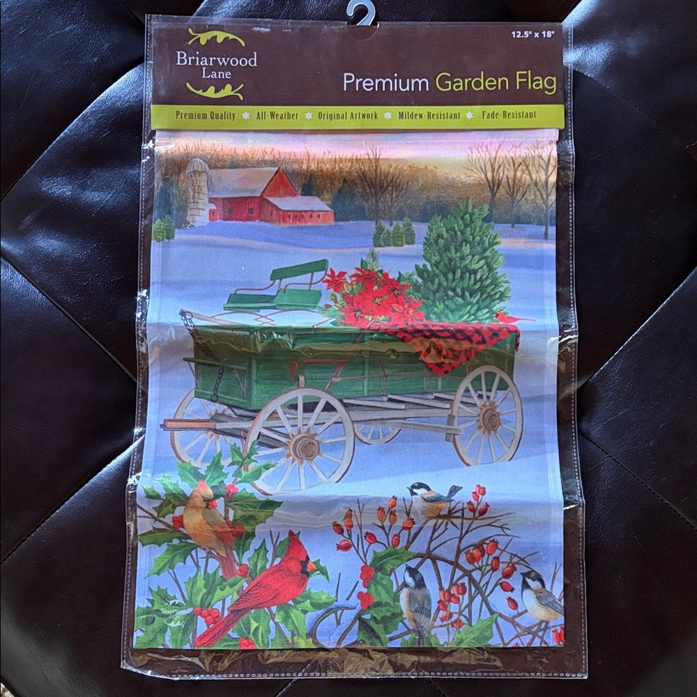 Briarwood Lane Premium Garden Flag with Winter Scene Wagon and Birds